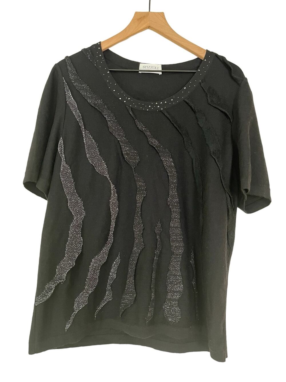 Stizzoli Italian Womens Embellished Wool Blend Short Sleeve Sweater Size Large